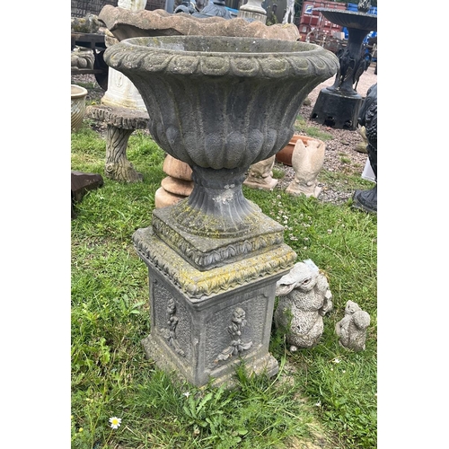 469 - Stone pedestal planter on plinth - Approx height: 92cm