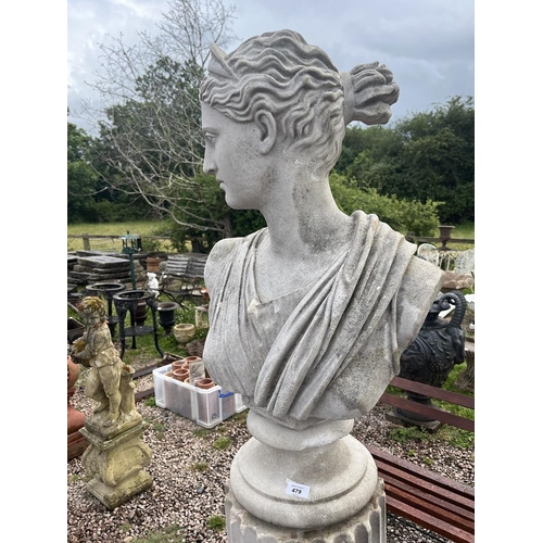 479 - Large stone bust on Corinthian column plinth - Approx height: 182cm