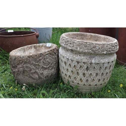 521 - 2 round stone planters