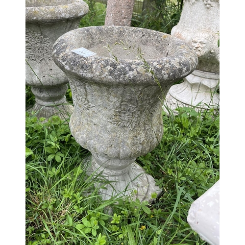 568 - Pair of stone pedestal planters - Approx height: 48cm