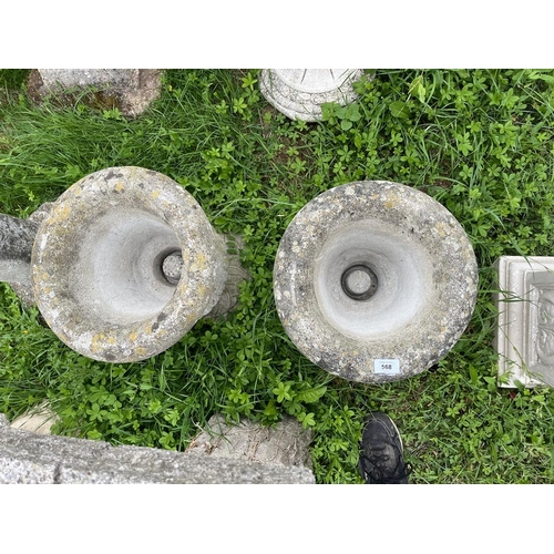 568 - Pair of stone pedestal planters - Approx height: 48cm