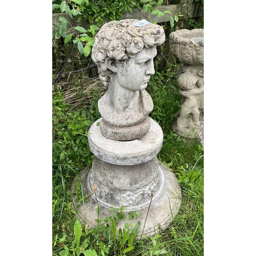 584 - Stone Roman bust on plinth - Approx height: 66cm