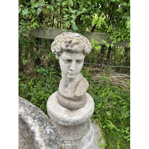 584 - Stone Roman bust on plinth - Approx height: 66cm