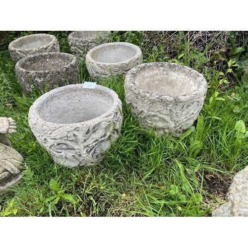 587 - Set of 6 circular stone planters