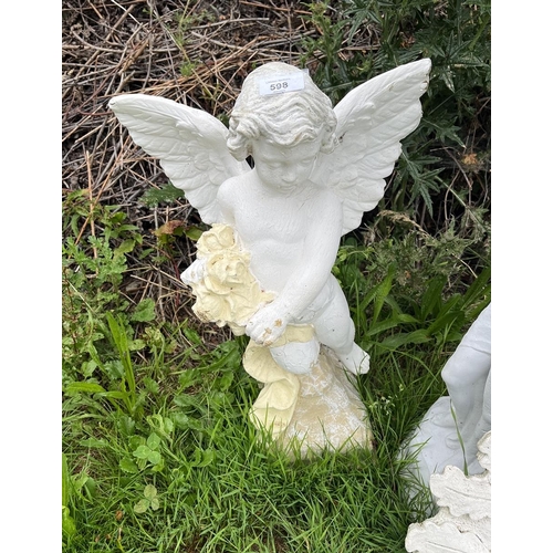 598 - Stone statue of cherub - Approx height: 55cm