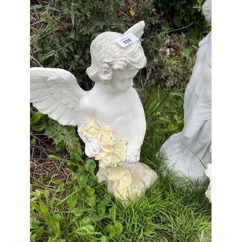 598 - Stone statue of cherub - Approx height: 55cm