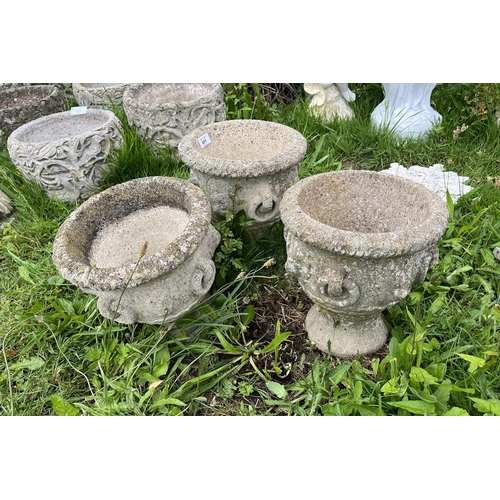 601 - Set of 3 stone pedestal planters