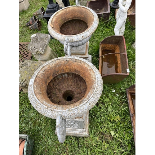 607 - Pair of cast iron pedestal planters on plinths - Approx height: 80cm