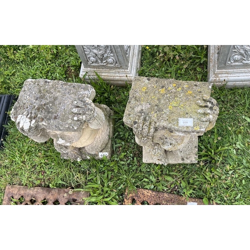 608 - Pair of stone gargoyle stools 