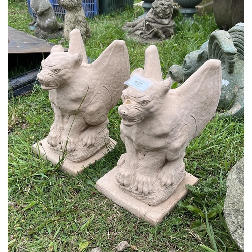 631 - Pair of stone gargoyle finials 