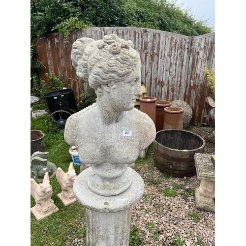 632 - Stone bust of maiden on plinth - Approx height: 146cm