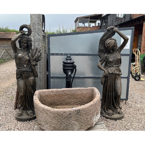 641 - Pair of life-size cast iron figures of maidens - Approx height: 189cm