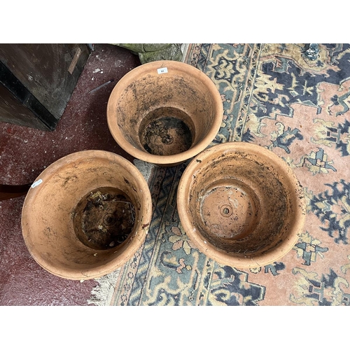 81 - 3 terracotta planters - approx H: 30cm D: 43cm