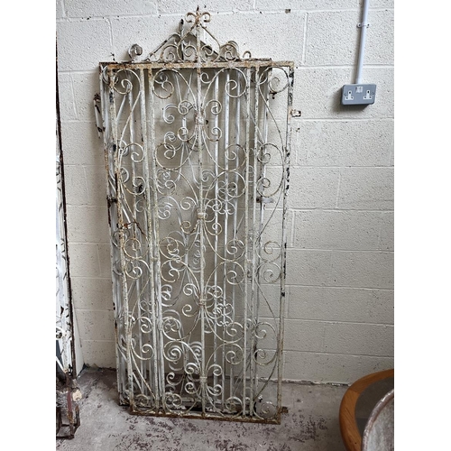 91 - 3 scroll metal gates together with a large scroll metal fence and post