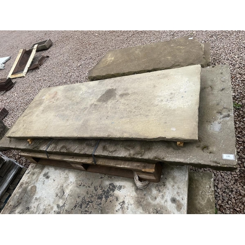 361 - 2 x Yorkstone hearthstones/table tops reclaimed with smooth top face - 1 x 1.86m x .780, 1 x 1.540m ... 