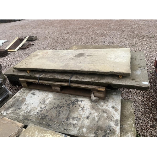 361 - 2 x Yorkstone hearthstones/table tops reclaimed with smooth top face - 1 x 1.86m x .780, 1 x 1.540m ... 