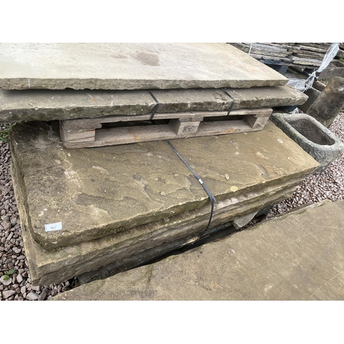 362 - 3 x Yorkstone hearthstones/table tops reclaimed with smooth top face - 3 x 1.550m x .650