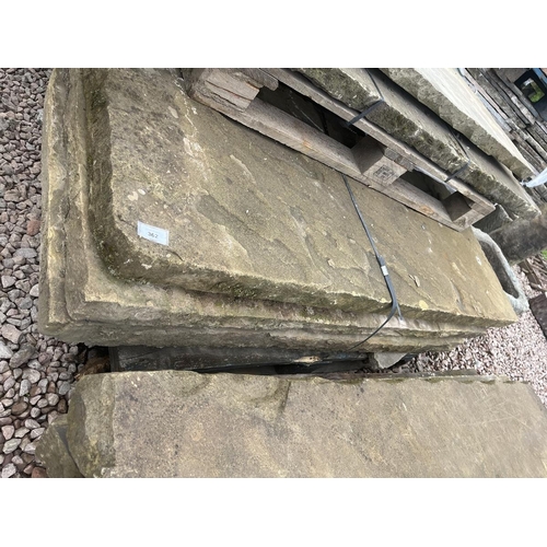 362 - 3 x Yorkstone hearthstones/table tops reclaimed with smooth top face - 3 x 1.550m x .650