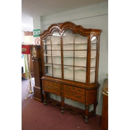 421 - Large Dutch marquetry display cabinet - Approx size: Width 157cm Depth 38cm Height 209cm