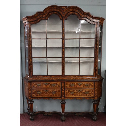 Large Dutch marquetry display cabinet - Approx size: Width 157cm Depth 38cm Height 209cm
