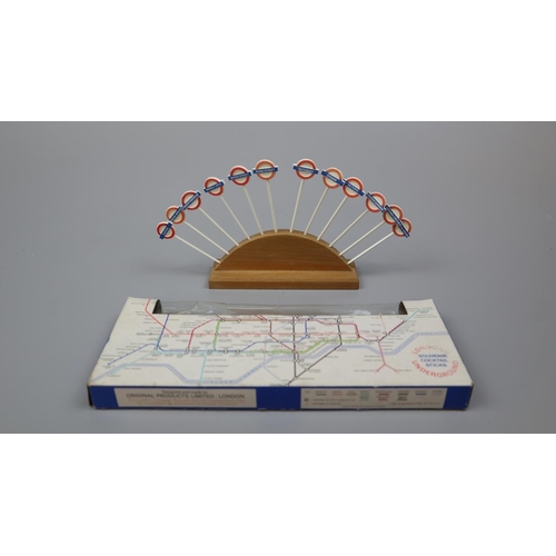 143 - Vintage London underground stations set of 12 souvenir cocktail sticks in the original box. The head... 