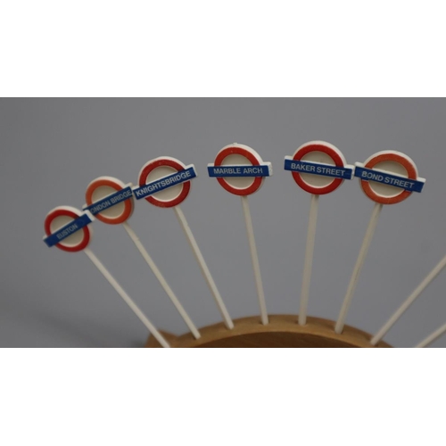 143 - Vintage London underground stations set of 12 souvenir cocktail sticks in the original box. The head... 