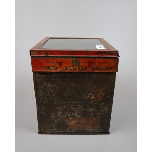 161 - Merchants dispenser biscuit tin with glass display lid for Carrs Carlisle biscuits 1906