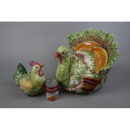 243 - Large Italian porcelain soup tureen in the form of a Turkey together with a soup tureen in the form ... 