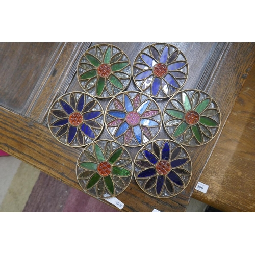 309 - Stained glass panels in vintage suitcase