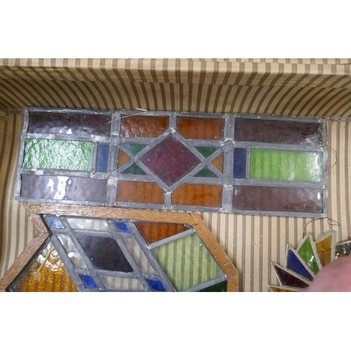 309 - Stained glass panels in vintage suitcase