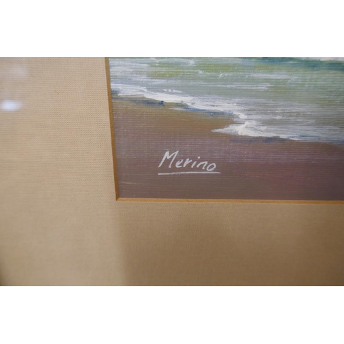 320 - Oil on board - Coastal Scene in gilded frame - Approx image size 26cm x 22cm