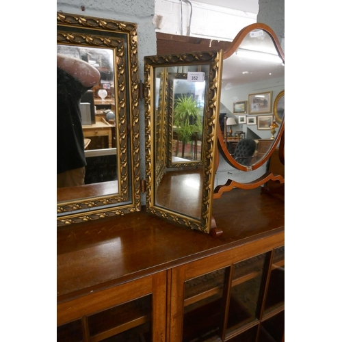 352 - 2 mirrors - one shield shaped dressing table mirror the other a 3 way triptych