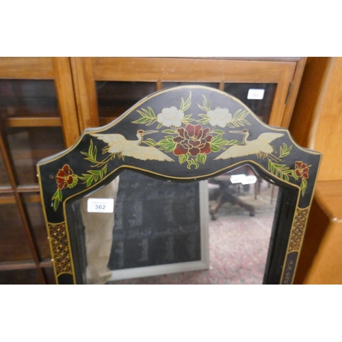 362 - Oriental black framed mirror and wall panel