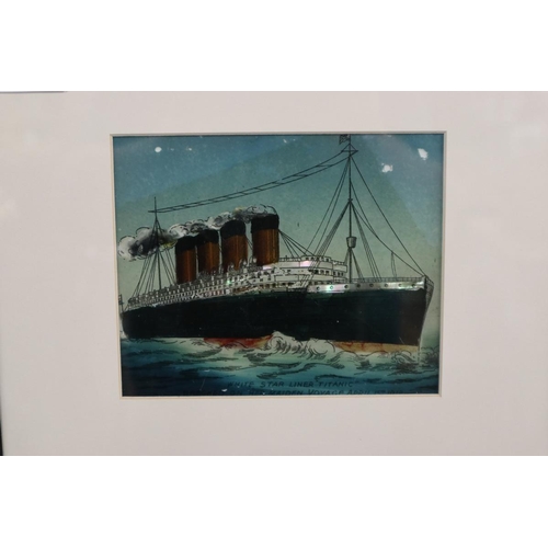 436 - Pair of ship pictures on glass - White Star Liners Titanic and Olympic