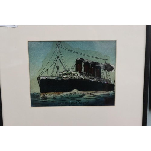 436 - Pair of ship pictures on glass - White Star Liners Titanic and Olympic