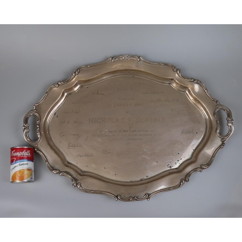 44 - Reed & Bartons sterling silver presentation tray presented to Nicolas V Scheele from the board o... 