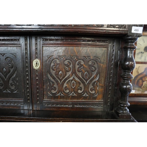 495 - Early carved oak cabinet – Width 93cm, Depth 55cm, Height 170cm