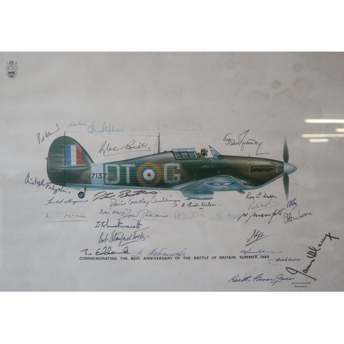 528 - Battle of Britain 40th anniversary print signed by many of the pilots including Sir Douglas Bader. C... 