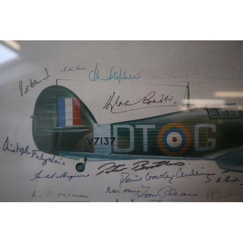 528 - Battle of Britain 40th anniversary print signed by many of the pilots including Sir Douglas Bader. C... 