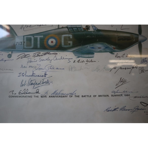 528 - Battle of Britain 40th anniversary print signed by many of the pilots including Sir Douglas Bader. C... 