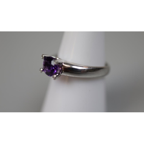 66 - Fine 18ct white gold amethyst and diamond set ring - Size N