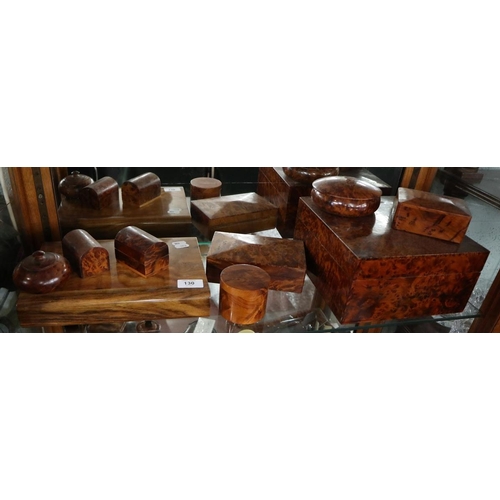 130 - Collection of burr wood desk items