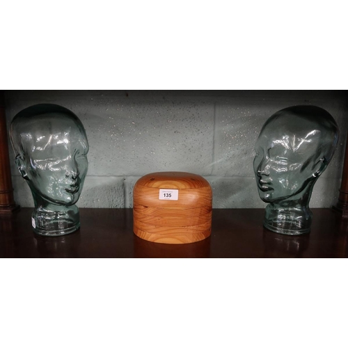 135 - 2 glass busts together with hat stand