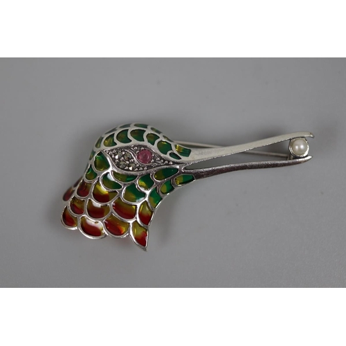 24 - Silver and enamel kingfisher brooch