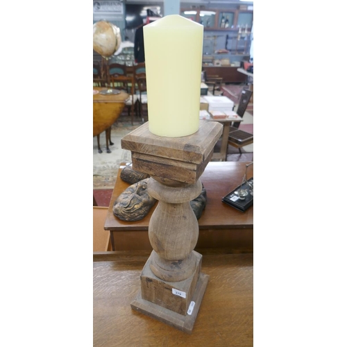 279 - Large wooden candle stick with candle