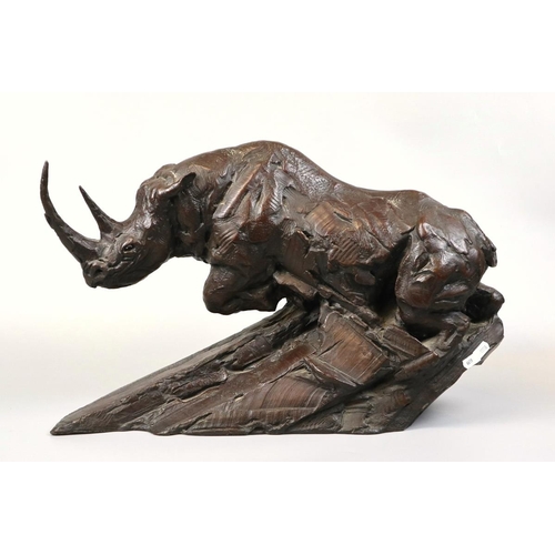 Bronze - Charging Rhinoceros by Dylan Lewis (widely recognised as one of the world’s foremost sculptors of the animal form), signed and numbered (4/15) – Length 56cm, Height 35cm. PLEASE NOTE: Artists Resale Right is applicable to this lot @ 4% and will be added to the hammer price.