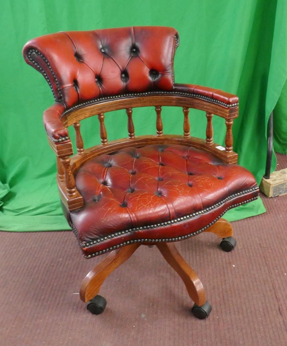Oxblood red leather office swivel chair