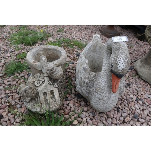 390 - 2 bird themed stone planters