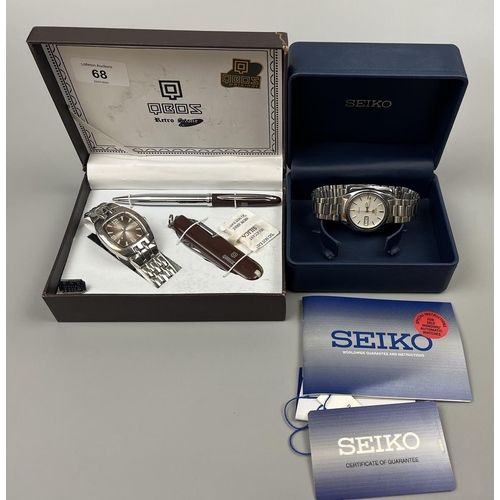 68 - Gents Seiko watch together with Qbos watch pen and knife set