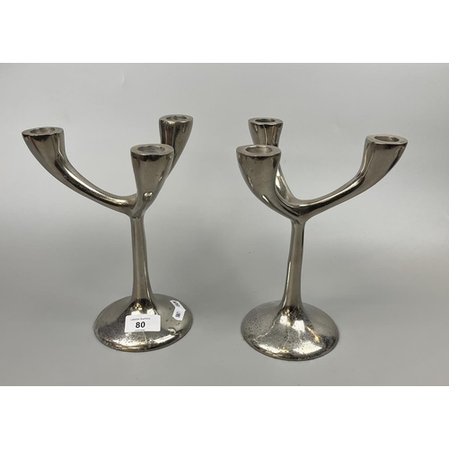 80 - Pair of stylised 3 branch candlesticks - Approx height: 22cm